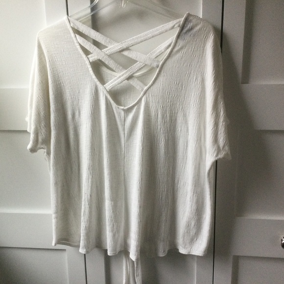 Tie Front Cross Back Tee Shirt Top - Picture 2 of 3